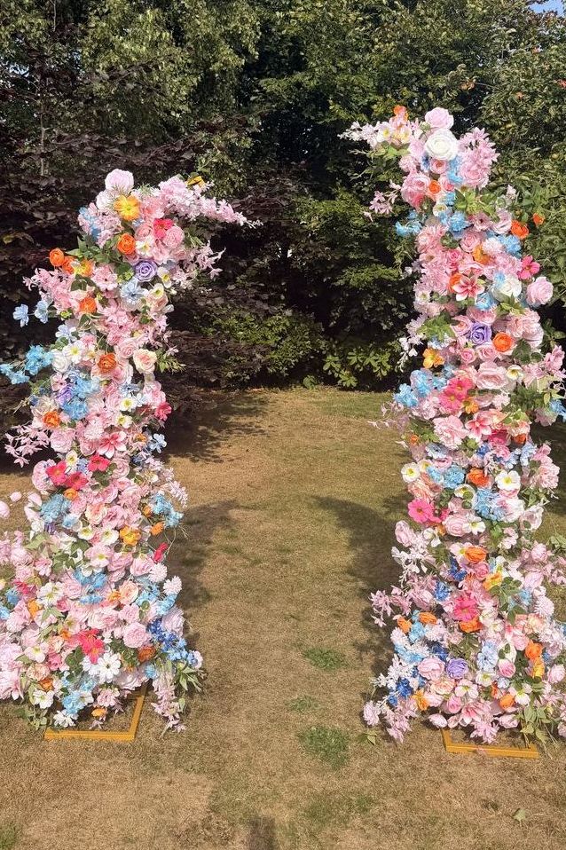 Broken floral arch display without a sail board insert